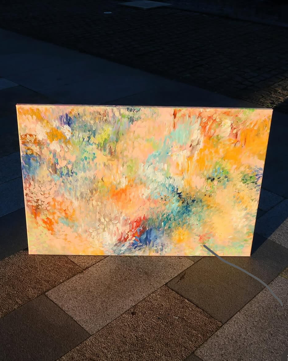 Abstract painting with multicolors on a textured surface
